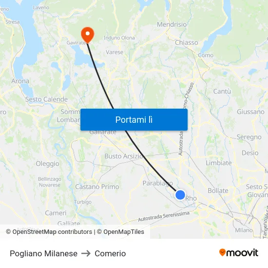 Pogliano Milanese to Comerio map