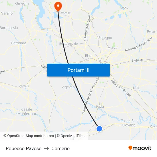 Robecco Pavese to Comerio map