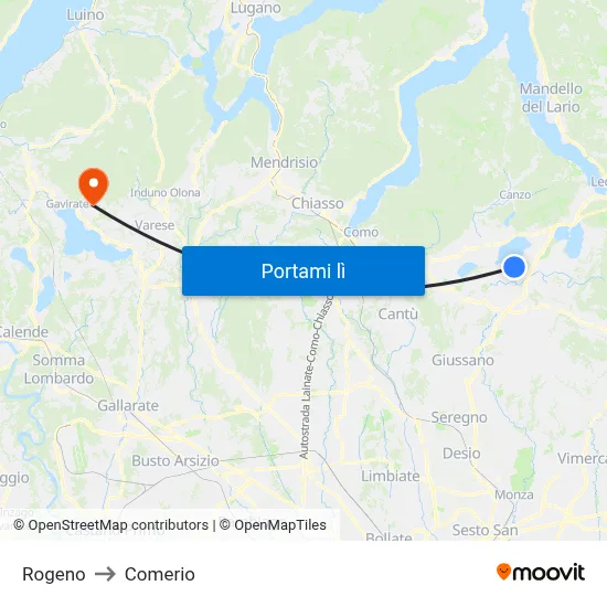 Rogeno to Comerio map