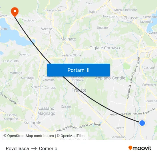 Rovellasca to Comerio map