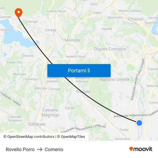 Rovello Porro to Comerio map