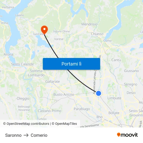 Saronno to Comerio map