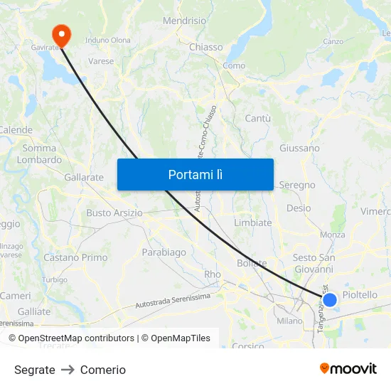 Segrate to Comerio map