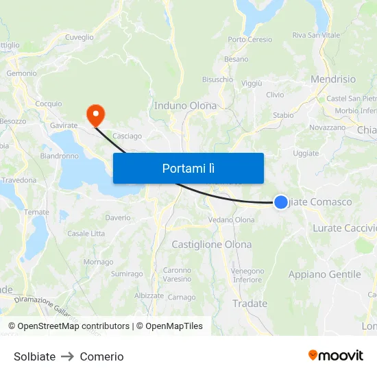 Solbiate to Comerio map