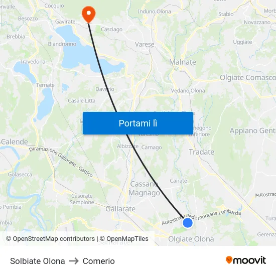 Solbiate Olona to Comerio map