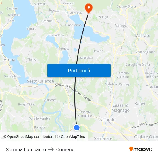 Somma Lombardo to Comerio map