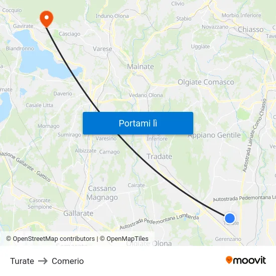 Turate to Comerio map