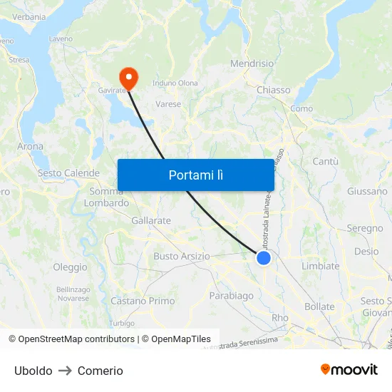 Uboldo to Comerio map
