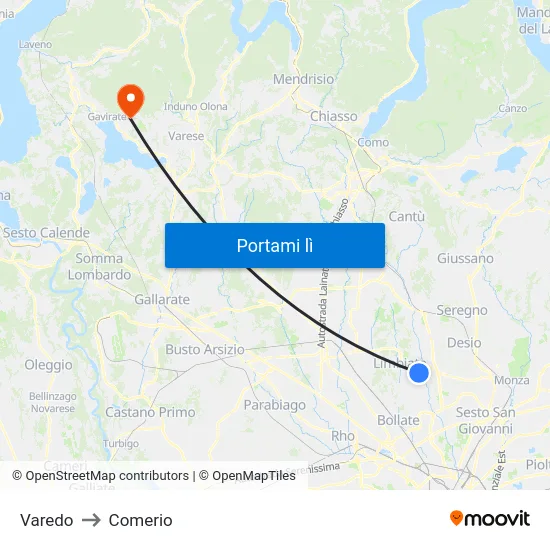 Varedo to Comerio map