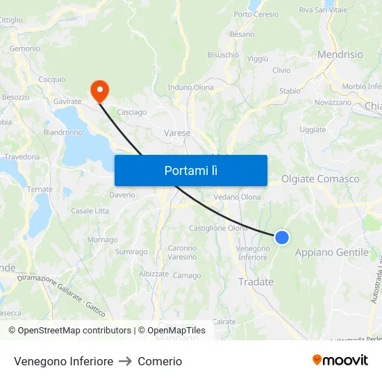 Venegono Inferiore to Comerio map