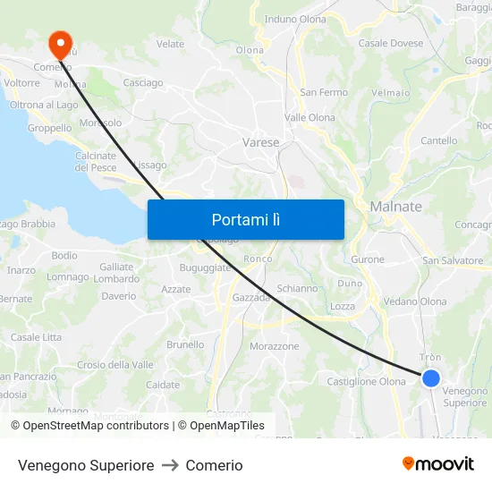 Venegono Superiore to Comerio map