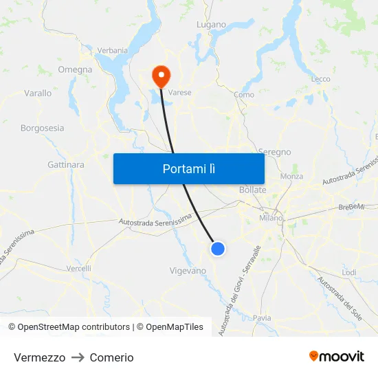 Vermezzo to Comerio map