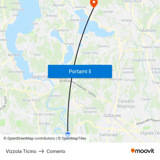 Vizzola Ticino to Comerio map
