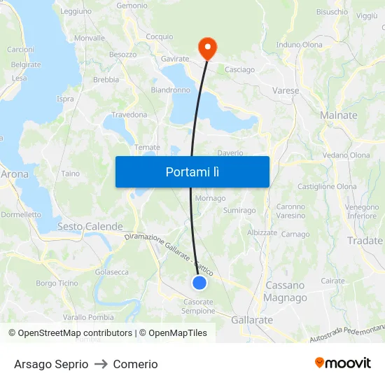 Arsago Seprio to Comerio map