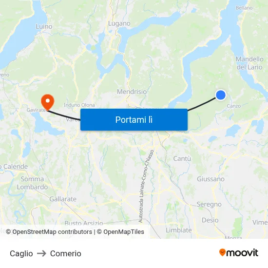 Caglio to Comerio map
