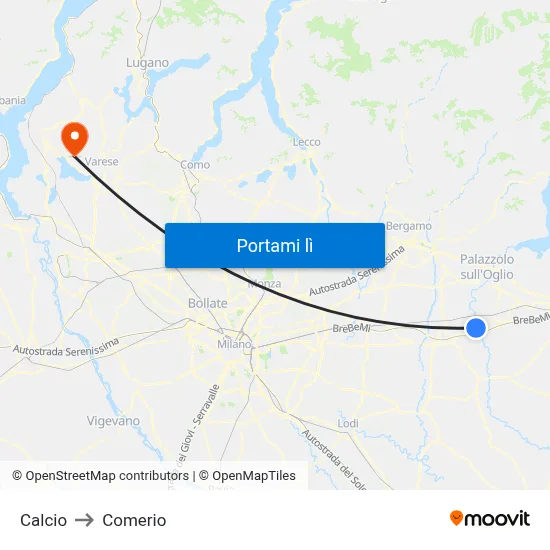 Calcio to Comerio map