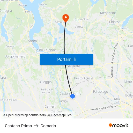Castano Primo to Comerio map