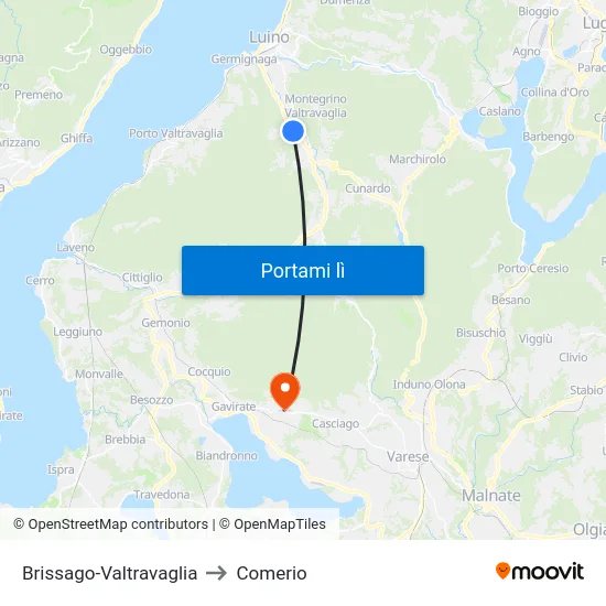 Brissago-Valtravaglia to Comerio map