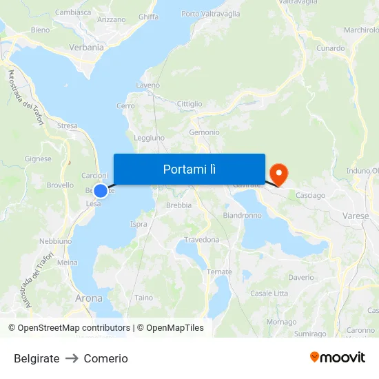 Belgirate to Comerio map