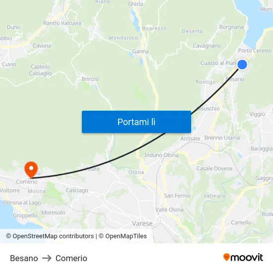 Besano to Comerio map