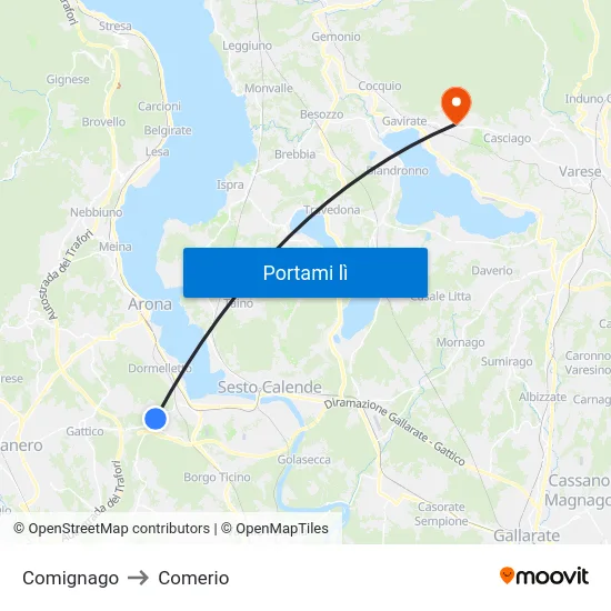 Comignago to Comerio map