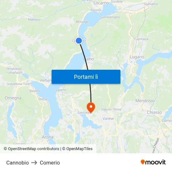 Cannobio to Comerio map