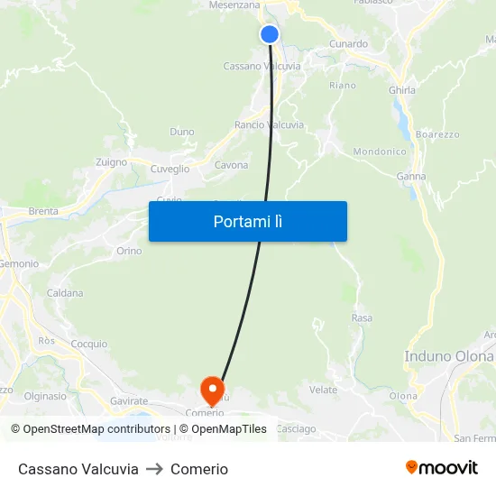 Cassano Valcuvia to Comerio map