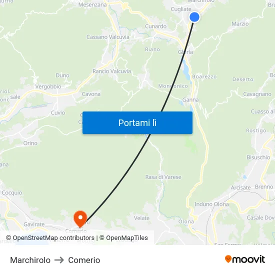 Marchirolo to Comerio map