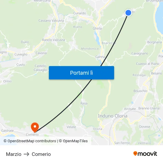 Marzio to Comerio map