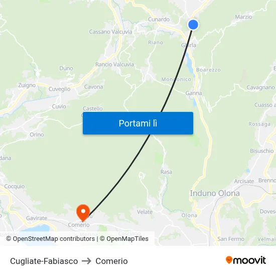 Cugliate-Fabiasco to Comerio map