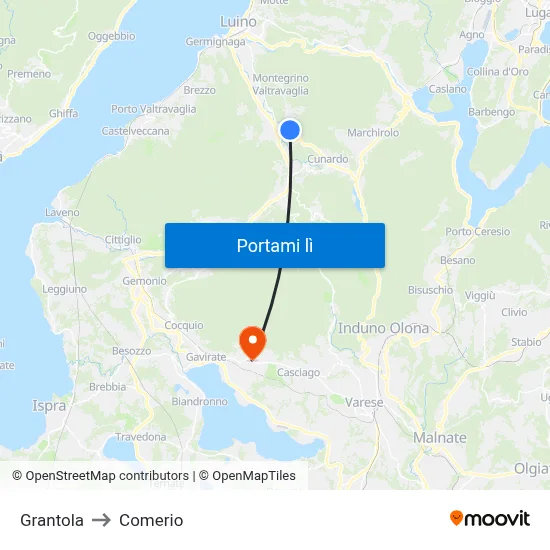 Grantola to Comerio map