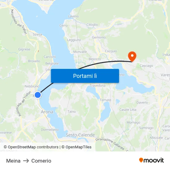 Meina to Comerio map