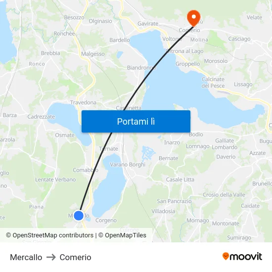 Mercallo to Comerio map