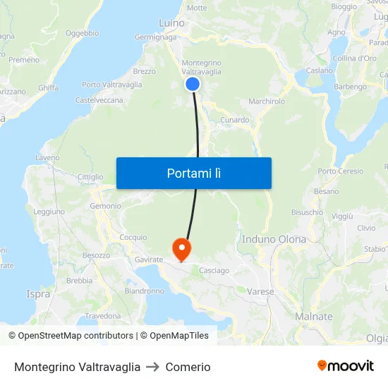 Montegrino Valtravaglia to Comerio map