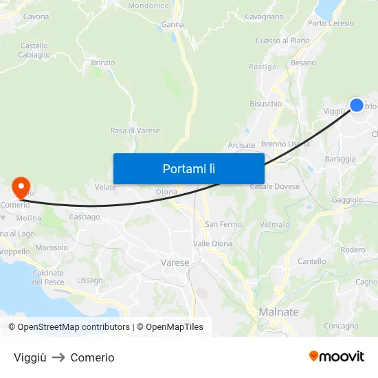 Viggiù to Comerio map