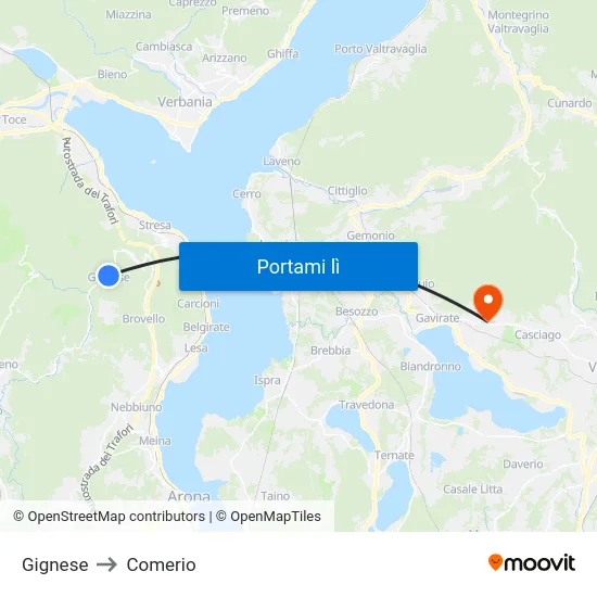 Gignese to Comerio map