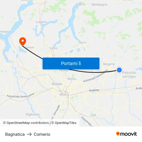 Bagnatica to Comerio map