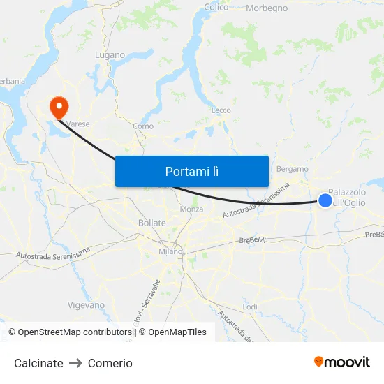 Calcinate to Comerio map