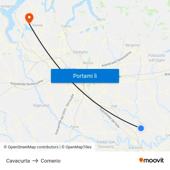 Cavacurta to Comerio map