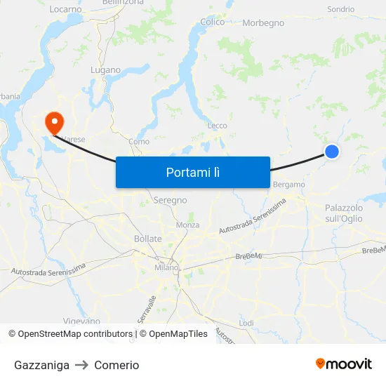 Gazzaniga to Comerio map