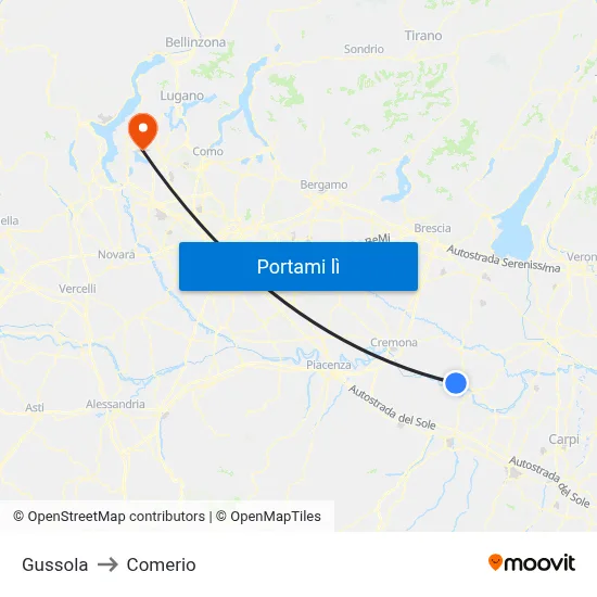 Gussola to Comerio map