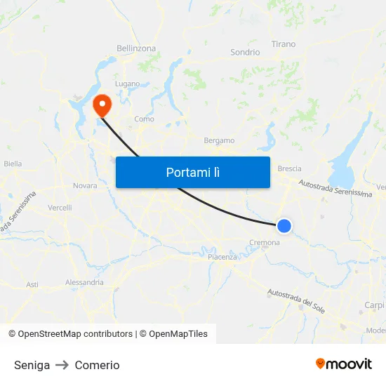 Seniga to Comerio map