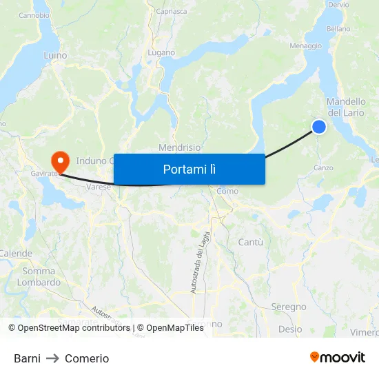 Barni to Comerio map