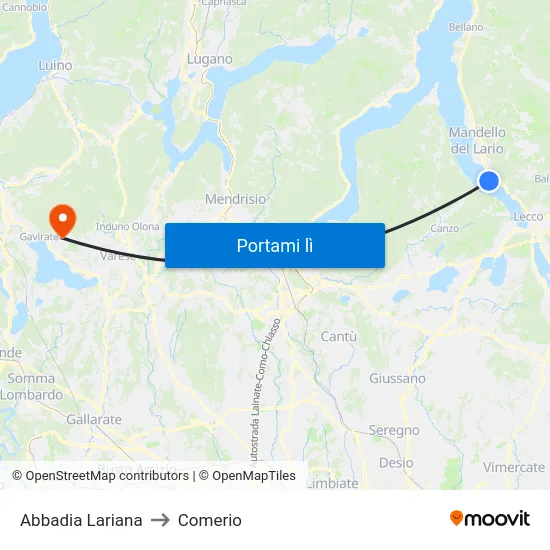 Abbadia Lariana to Comerio map