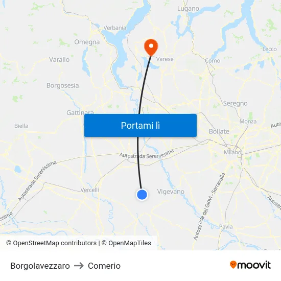 Borgolavezzaro to Comerio map