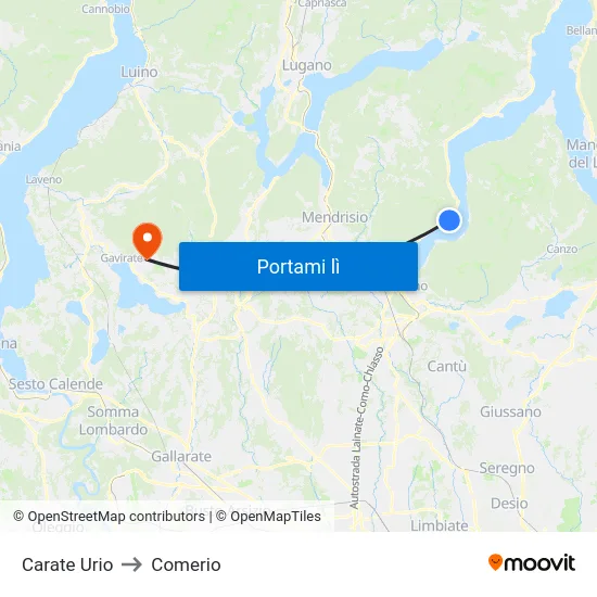 Carate Urio to Comerio map