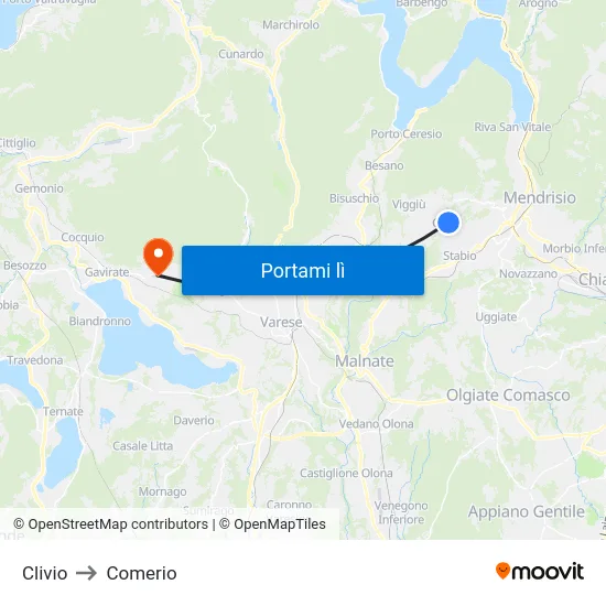 Clivio to Comerio map