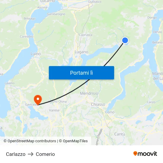 Carlazzo to Comerio map