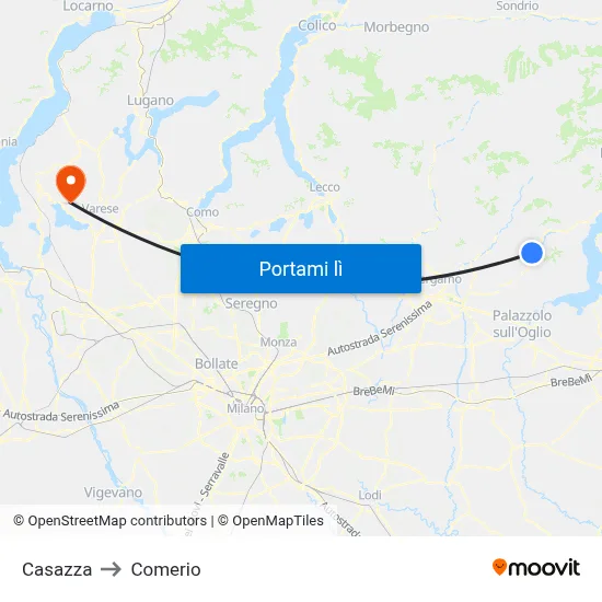 Casazza to Comerio map