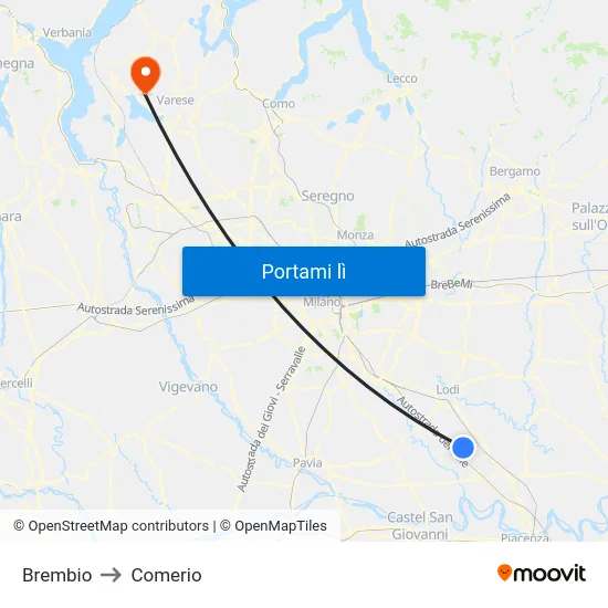Brembio to Comerio map